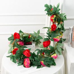 artificial rose garland UK - Decorative Flowers & Wreaths 185cm Silk Roses Ivy Flower Vine Artificial Green Garland For Home Garden Wedding Decoration Hanging Rattan Wal