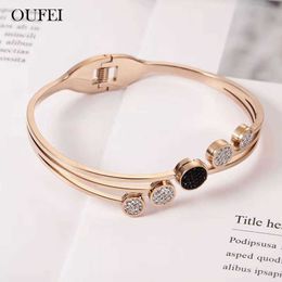 Oufei Rose Gold Elegant Bracelet Femme Stainless Steel Jewellery Woman Charms Cuff Bracelets Bangles for Women Q0719