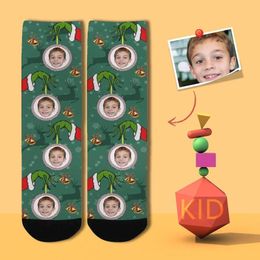 Men's Socks M Yescustom Custom Face Green Hand Lamp Children Personalised Sublimated Novelty With Design Po Print For Pet Lovers