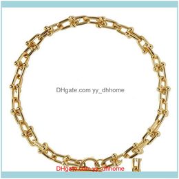 Necklaces & Pendants Jewelry100% Stainless Steel Heavy Duty Chain Necklace For Women Gold/Sier Gold Metal U-Shaped Chunky Chian Toggle Choke