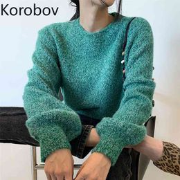 Korobov Korean Long Sleeve Women Sweaters Vintage Elegant Office Lady Sueter Mujer New Autumn Winter Chic Jumper Femme 210430