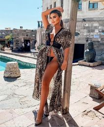 Women's Swimwear XXL Lace Bikini Cover Up Long Maxi Dress Women Cardigan Beach Cover-up Leopard Print Chiffon Bathing Suit Vestido