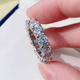 Top Sell Women Wedding Ring Luxury Jewellery Pure Soild 925 Sterling Silver Round Shape White Topaz CZ Diamond Eternity Moissanite Gemstones Gift