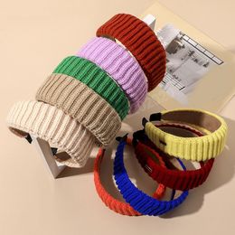 Women Knitted Wool Headband Autumn Winter Broad-brimmed Striped Hair Hoops Solid Colour Fashion Head Hoop Hair Accessories