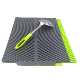 Drain Mat Kitchen Silicone Dish Drainer Mats Large Sink Drying Worktop Organiser Drying Mat for Dishes Tableware 210706