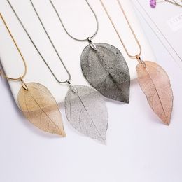Popular Handmade Real Complete Leaf Pendant Necklace Colorful Plated Jewelry for Women Gift