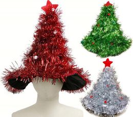 Christmas tree shape hat Children Adults party prop Caps red green gold silvery