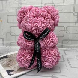 Rose Teddy Bear NEW Valentines Day Gift 25cm Flower Bear Artificial Decoration Christmas Gift for Women Valentines Gift SEA Shipping DAF206