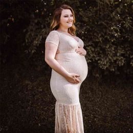 Maternity Gown Lace Maxi Klänningar Kvinnor Kläder Poggrafi Graviditet för Po Shoot Sexy Gravid 210721