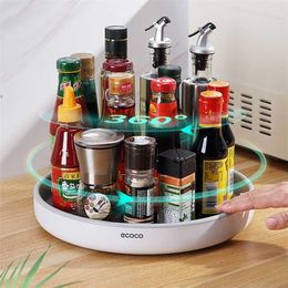 360 Rotating Spice Rack Organiser Seasoning Holder Kitchen Storage Tray Lazy Susans Home Supplies for Bathroom, Cabinets 211215