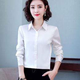 Heavy Silk Shirts Women Long Sleeve Office Lady White Shirt Blouse for Blouses Woman Satin Top Plus Size 210427