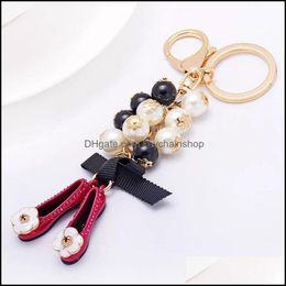 Keychains Fashion Accessories Pearl Shoes Keychain Personalised Embroidered Car Key Ring Female Bag Pendant Ornaments Charm Chain Drop Deliv