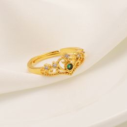 Exquisite Women Ring 18K Yellow Fine Solid Gold GF White Turquoise Green Main Cubic Zirconia Wedding Heart