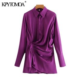 Women Chic Fashion Pleated Wrap Cosy Mini Dress Long Sleeve Button-up Female Dresses Vestidos Mujer 210420