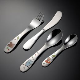 Tableware for Children Cartoon China Giant Panda Stainless Steel Kids Cutlery Set 4piece Dining Knife Fork Tablespoon Picnic Set 211108