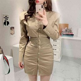 High-end women's dress autumn Korean style temperament slim retro mid-waist jacket 210520