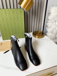 Designer style square toe boots metal sheet decoration classic fashion versatile winter women's shoes