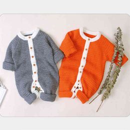 Baby Boys Girls Pure Colour Long Sleeve Rompers Clothes Autumn Winter Boy Girl Kids Knitting 210429