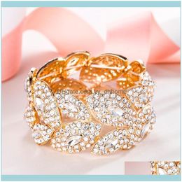 Beaded, Bracelets Jewelrybeaded, Strands Tuliper Leaf Elastic Bridal Bracelet Bangle Austrian Crystal Rhinestone Wedding For Women Party Jew