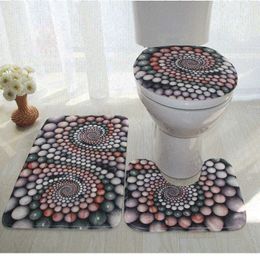 Colourful Bathroom Rugs 3 pcs/set Closestool Seat Mat Toilet Seat Mat Anti Slip wc Mat 3D Effect Floor Mats Home Toilet Carpet 210724