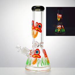 Glow In The Dark Mushroom Glass Bong 11 Inch Diffused Downstem 18mm Female Joint Water Pipes Beaker Bongs Straight Tube Hookahs