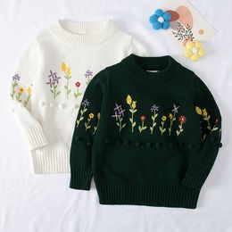 Autumn Winter Baby Girls Boys Pullover Sweater Floral Embroidery Kids Sweaters Pullover Tops Children Knitting Clothes Y1024