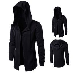 Long Design Hoodies Men Fashion Hip Hop Sweatshirt Streetwear Black Gown Coats Men Hooded Cloak Mantle Hoodie 5XL Sweatshirts 210728