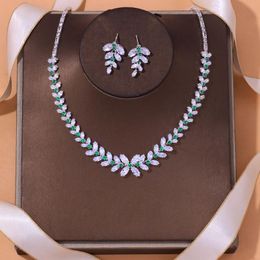 Earrings & Necklace Stonefans Luxury Zircon And Jewellery Set For Women Christmas Gift Green Rhinestone Bridal Sets Dubai