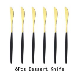 6Pcs Black Gold Dessert Knives Set Fruit Knife Dinnerware Cutlery Mirror Stainless Steel Kitchen Flatware Tableware Silverware 210928