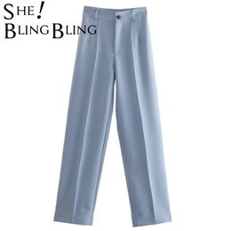 SheBlingBling ZA Women Pant Traf Casual High Waist Chic Office Ladies Female Elegant Beige Straight Suit Pants Trousers 210925