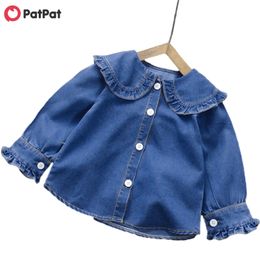 Spring and Autumn Baby / Toddler Girl Doll Collar Ruffled Denim Jacket 210528
