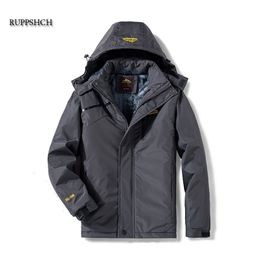 Winter Men Casual Windproof Waterproof Thicken Warm Jacket Zipper Hooded Fleece Long Sleeve Solid Colour Parka 211104