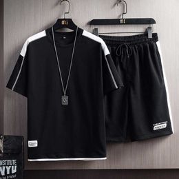 Men's Summer Tracksuit Sportswear Short Sleeve T Shirts+Short Two Piece Sets 2021 New Male Casual Sports Suits Brand Clothing Y0831