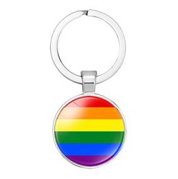 Wholesale fashion glass alloy pendant keychain party gay lesbian rainbow key ring