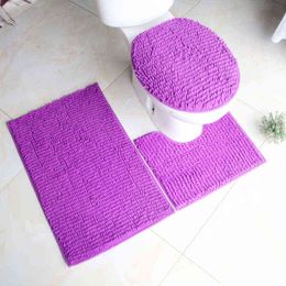 3pcs/Set Chenille Bath Mat Anti Slip Carpet For Toilet Bathroom Rugs Shower Floor Mats Solid Colour Washable Water Absorbent Pads 211109