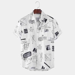 Hawaiian Shirts Mens Funny Abstract Cartoon Slogan Chest Pocket Short Sleeve Shirts Summer Beach Blouse Tops Chemise Homme G0105