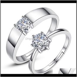 Solitaire Sier Diamond Ring Lovers Adjustable Couple Jewellery Engagement For Women Wedding Men Rings 6Ayc3 Wi52J