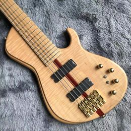 Custom Burst Maple Top 6 Strings Bass Guitar Neck Through Body Ebony Fingerboard Active Pickups Electric Bass