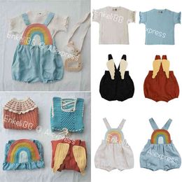 Kalinka Kids Boys and Girls Summer Overalls Beautiful Rainbow Angel Wing Toddler Br Clothes For 210619