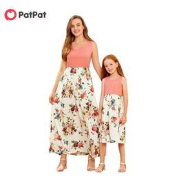 Summer Printed Vest Matching Dresses Outfits Mommy and Me 210528