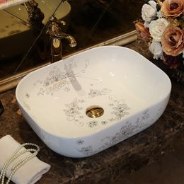 Europe style luxury bathroom vanities chinese Jingdezhen Art Counter Top ceramic restaurant wash basin sinksgood qty