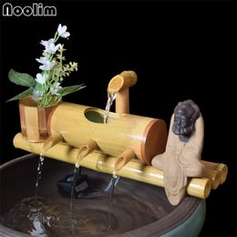 Bamboo Aquarium Water Recycling Feng Shui Decoration Tube Fountain Stone Trough Filter Office Desktop Furnishings 211101