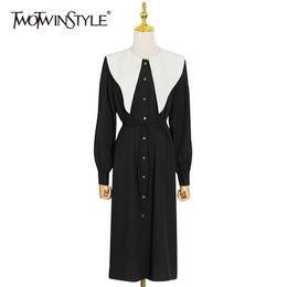 Temperament Hit Colour Dress For Women O Neck Long Sleeve Korean Spring Dresses Female Fashion Clothing 210520