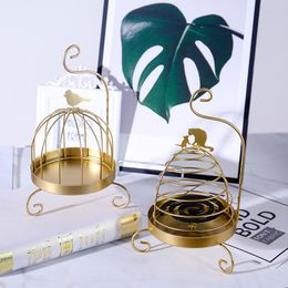 bird in a golden cage UK - Home Golden Iron Mosquito Repellent Incense Frame European Creative Green Plant Hollowed Out Bedroom Living Room Bird Cage Summer