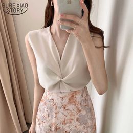 Sleeveless Shirt Women's Summer Korean Style V-neck Fashion Temperament Tops Female Solid Vest Blusas Mujer 14156 210527