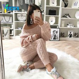 YICIYA Knitted suit female y2k Sweater And pants Two Piece Set Women Crop Tops pant 2 Sets Womens Outfits tracksuit women 211105