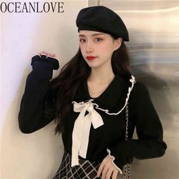 Autumn Chaqueta Mujer Bow Lace Up Elegant Sweet Woman Sweaters Winter Clothes Single Breasted Cardigans 19058 210415