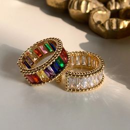 Trend Personality Gold Transparent Crystal Rainbow Zircon Wide Opening Ring for Women Party Jewellery