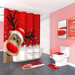 KUKUALE Cortina de Ducha Navidad Papá Noel Grueso Impermeable Baño Ducha Cabina Cortina de baño 180x80cm （7171in） 