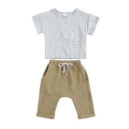 0-3Y Summer Toddler born Infant Baby Boy Clothes Set Striped T Shirt Soft Pants Casual Boys Clothing Outfits 210515